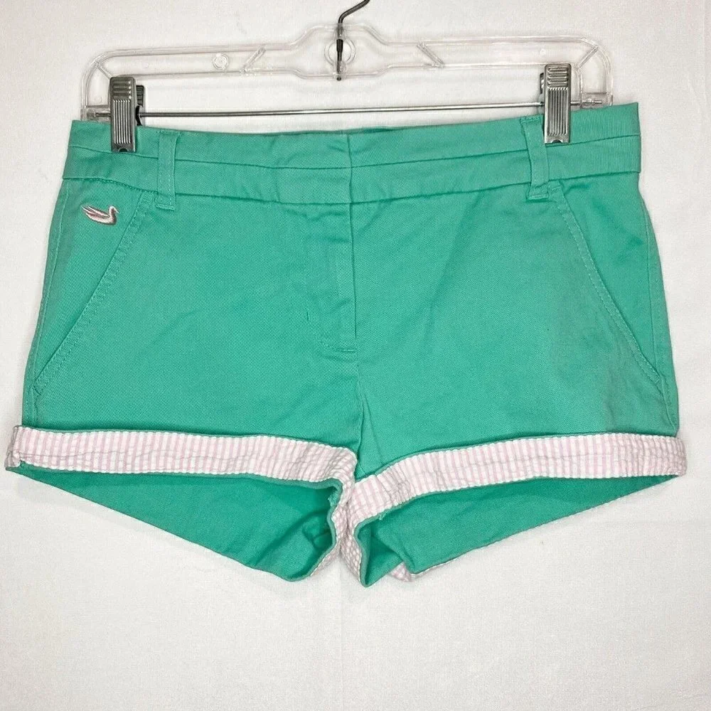 Southern Marsh Womens Sz 0 Brighton Shorts- Chino Seersucker Teal Pink Stretch
